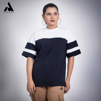 Premium Chest Contrast Drop Shoulder t-shirt | Black