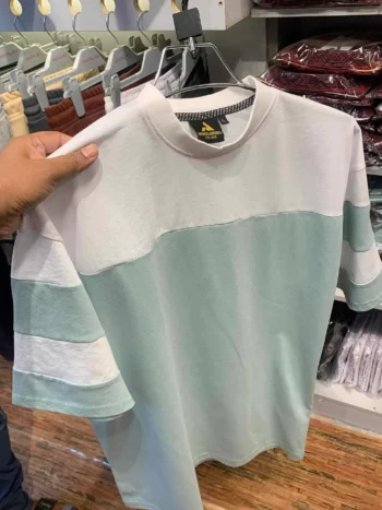 Premium Chest Contrast Drop Shoulder t-shirt | Cyan