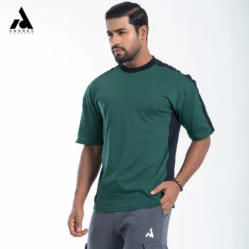 Premium Shoulder Contrast Drop Shoulder t-shirt | Bottle Green