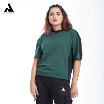 Premium Shoulder Contrast Drop Shoulder t-shirt | Bottle Green