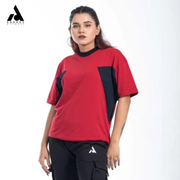 Premium Triangle Contrast Drop Shoulder t-shirt | Red