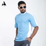 Premium Shoulder Contrast Drop Shoulder t-shirt | Sky Blue