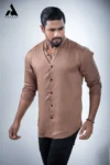 Unisex Light Coffee Band Collar Shirt | Mandarin Collar