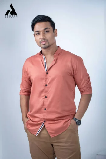 Unisex Peach Band Collar Shirt | Mandarin Collar