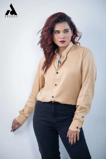 Unisex Cream Band Collar Shirt | Mandarin Collar