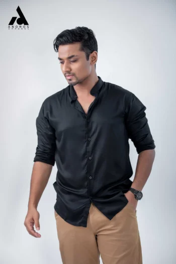Men’s Black Band Collar Shirt | Mandarin Collar