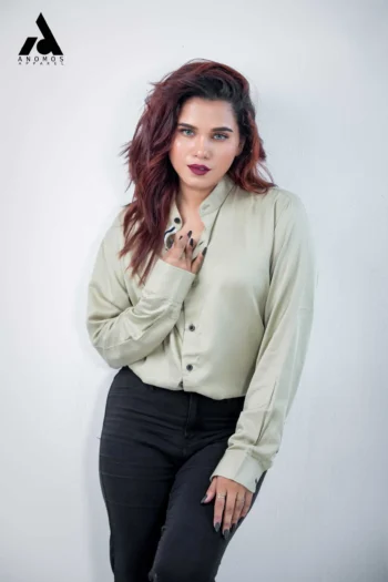 Unisex Light Olive Band Collar Shirt | Mandarin Collar