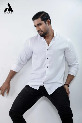 Unisex White Band Collar Shirt | Mandarin Collar