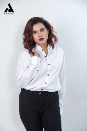 Unisex White Band Collar Shirt | Mandarin Collar