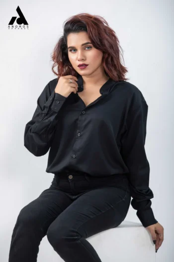 Unisex Black Band Collar Shirt | Mandarin Collar