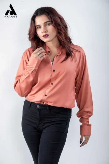 Unisex Peach Band Collar Shirt | Mandarin Collar