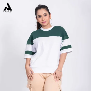 Premium Chest Contrast Drop Shoulder t-shirt | White