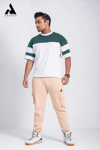 Premium Chest Contrast Drop Shoulder t-shirt | White