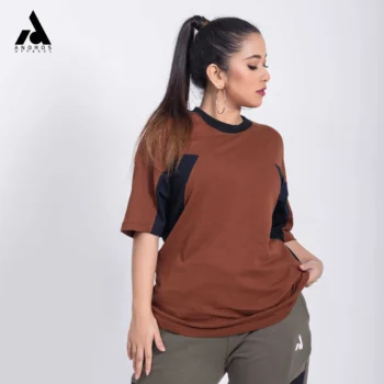 Premium Triangle Contrast Drop Shoulder t-shirt | Chocolate
