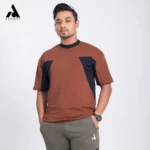 Premium Triangle Contrast Drop Shoulder t-shirt | Chocolate