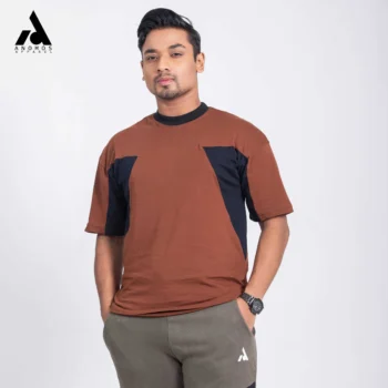 Premium Triangle Contrast Drop Shoulder t-shirt | Chocolate
