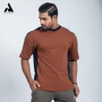 Premium Shoulder Contrast Drop Shoulder t-shirt | Chocolate