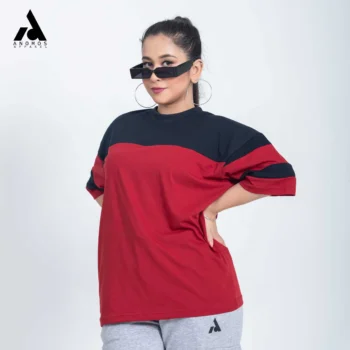 Premium Chest Contrast Drop Shoulder t-shirt | Red