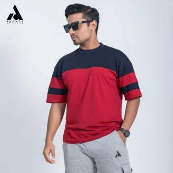 Premium Chest Contrast Drop Shoulder t-shirt | Red