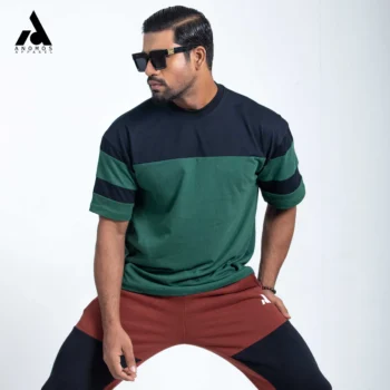 Premium Chest Contrast Drop Shoulder t-shirt | Bottle Green