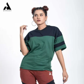 Premium Chest Contrast Drop Shoulder t-shirt | Bottle Green