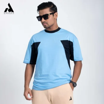 Premium Triangle Contrast Drop Shoulder t-shirt | Sky Blue