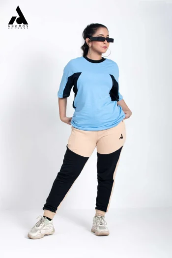 Premium Triangle Contrast Drop Shoulder t-shirt | Sky Blue