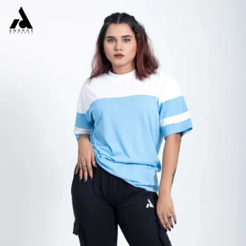 Premium Chest Contrast Drop Shoulder t-shirt | Sky Blue