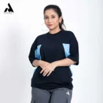 Premium Triangle Contrast Drop Shoulder t-shirt | Black