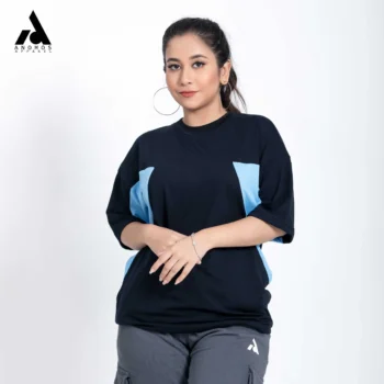 Premium Triangle Contrast Drop Shoulder t-shirt | Black