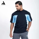 Premium Triangle Contrast Drop Shoulder t-shirt | Black