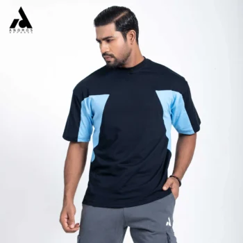 Premium Triangle Contrast Drop Shoulder t-shirt | Black