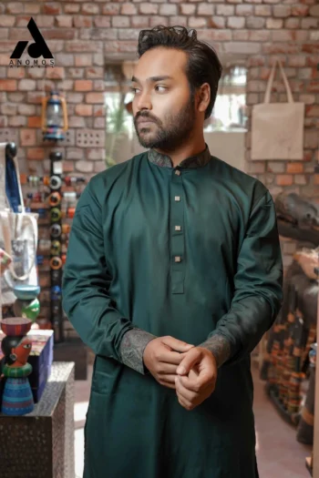 Premium Contrast Panjabi - Dark Green