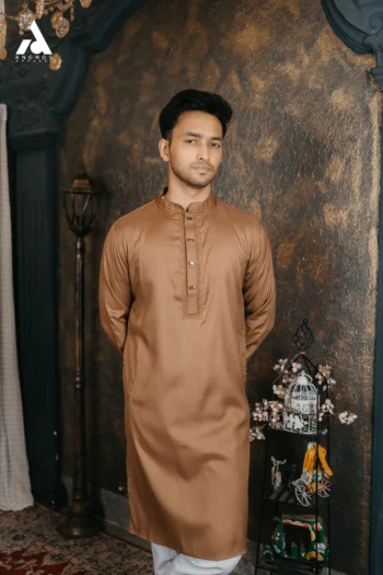 Premium Embroidery Panjabi - Biscuit