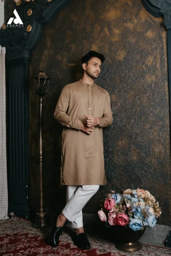 Premium Embroidery Panjabi - Light Biscuit (C222)