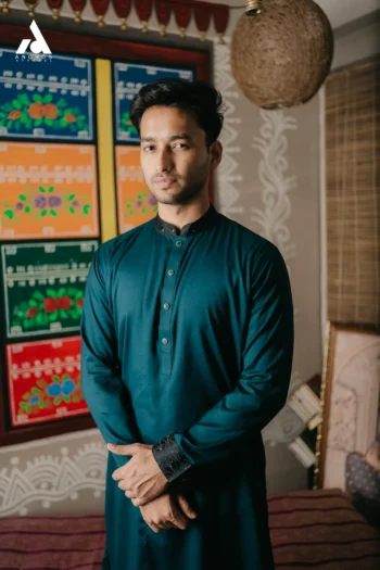 Premium Contrast Panjabi - Sea Green (C209)