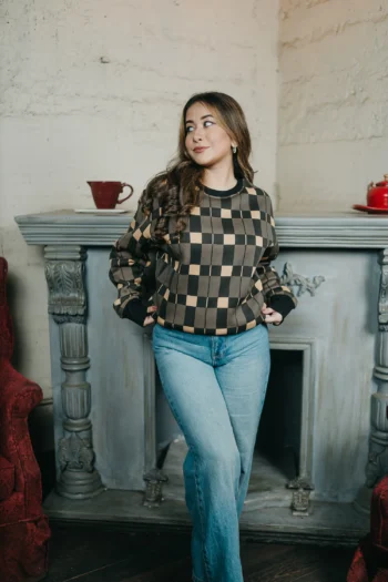 Anomos Premium Oversized All-Over Printed Sweater - Khaki