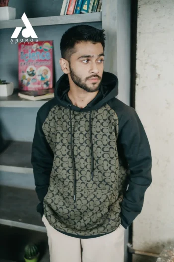 Anomos All Over Printed Reglan Hoodie- Dark Olive