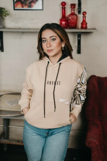 Anomos Premium Oversized Rubber Printed Unisex Hoodie- Beige
