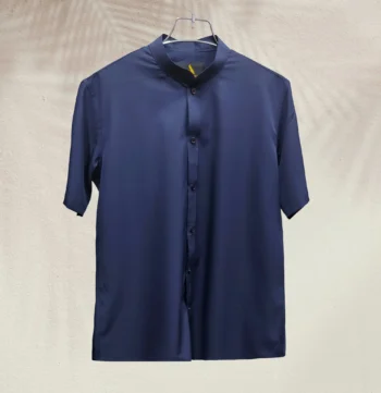Premium Half Sleeve Band Collar China Fabric Shirt- Nevy
