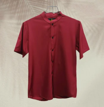 Premium Half Sleeve Band Collar China Fabric Shirt- Red